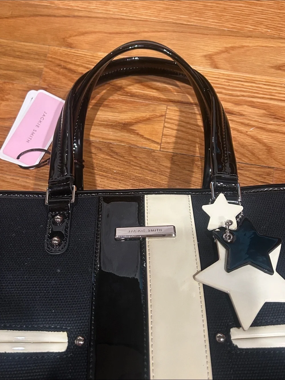 Jackie Smith Black and Cream Paneled Tote with Star Charm new with tags bag
